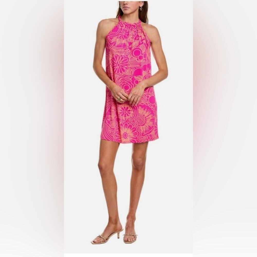 Trina Turk pink & orange floral Juju shift halter neck mini casual dress.
